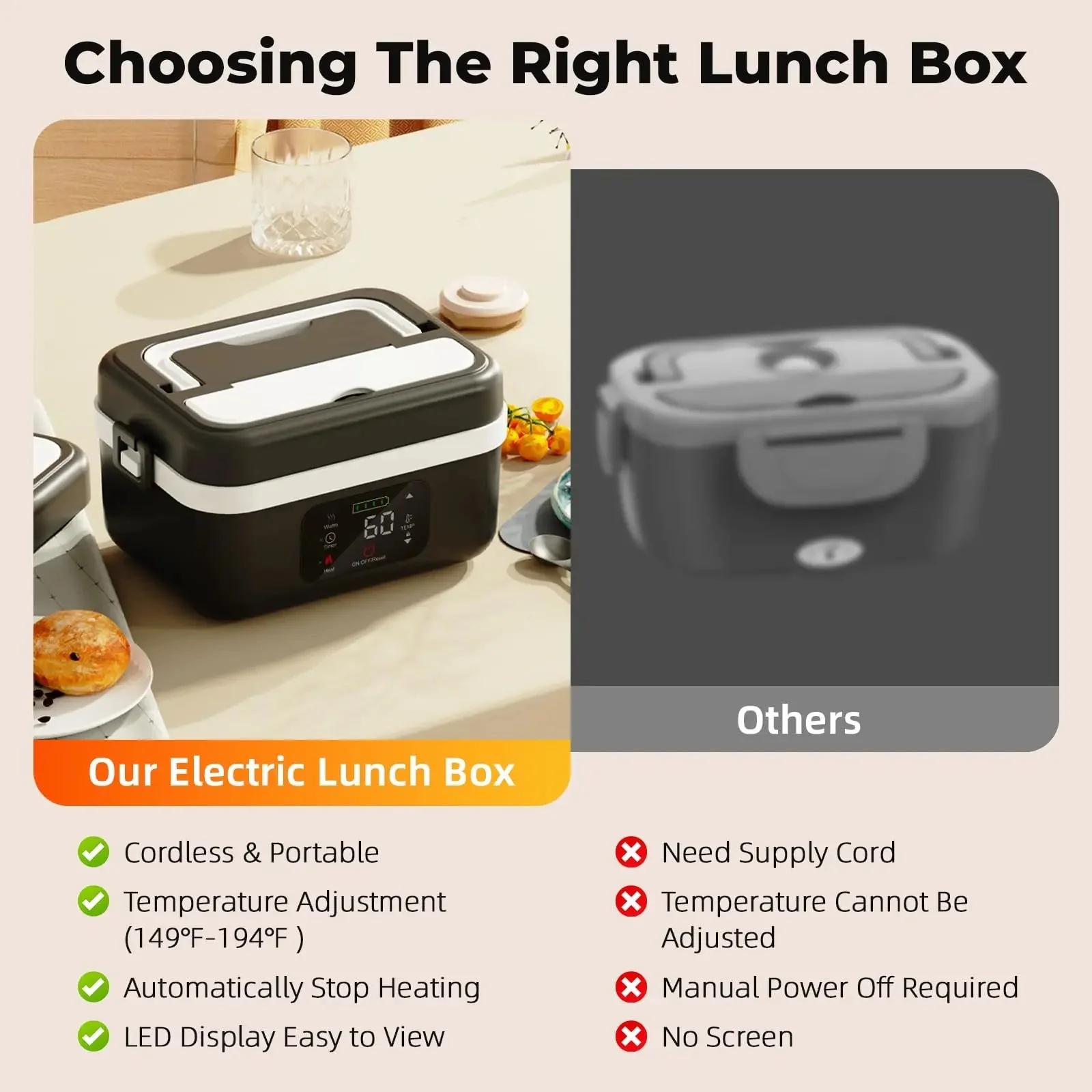 Wireless Electric Lunch Box – 8000mAh Battery 60W Heating 1L Stainless Steel Warmer - Image 5