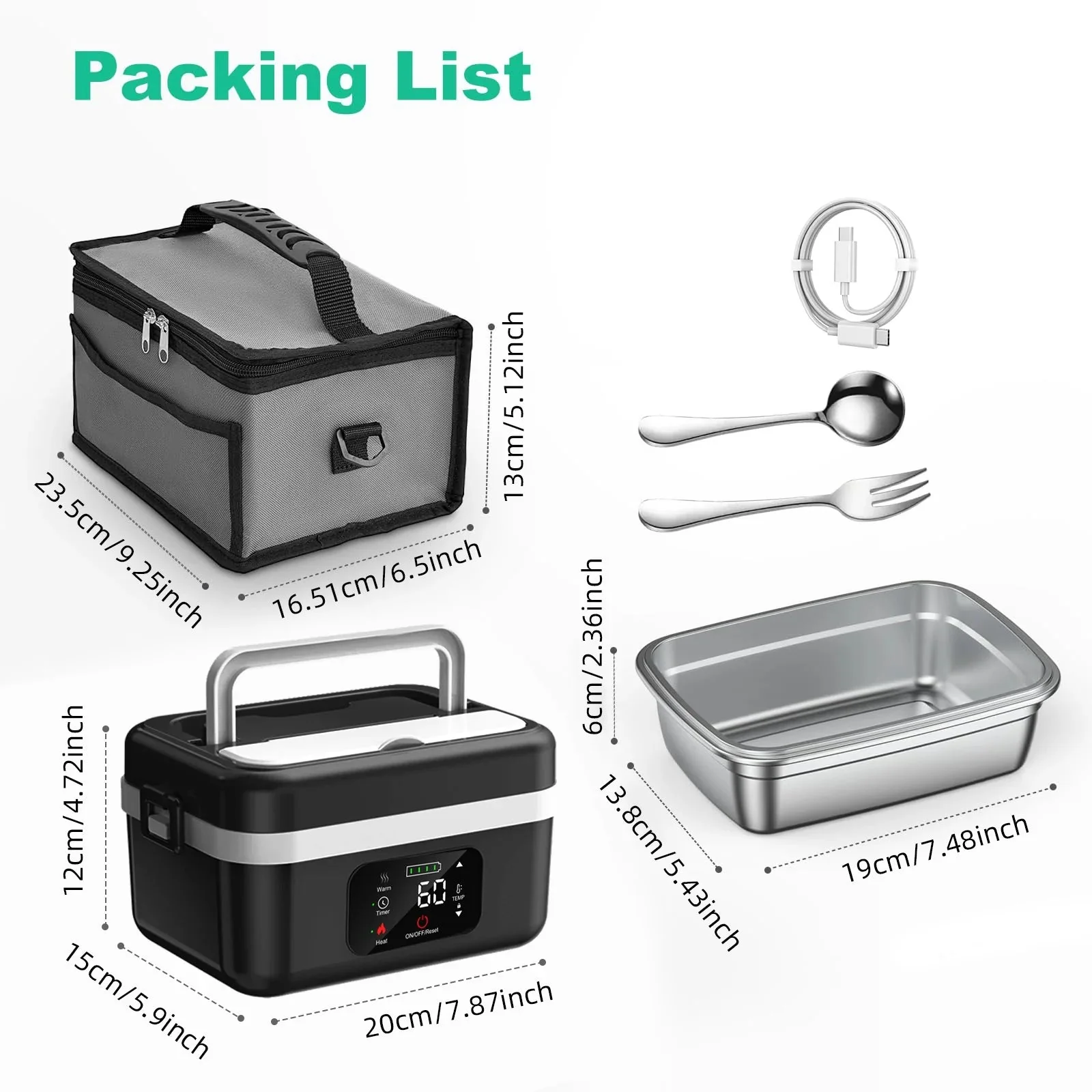 Wireless Electric Lunch Box – 8000mAh Battery 60W Heating 1L Stainless Steel Warmer - Image 7