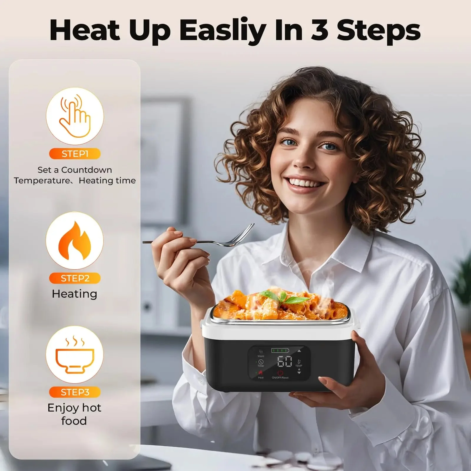 Wireless Electric Lunch Box – 8000mAh Battery 60W Heating 1L Stainless Steel Warmer - Image 6