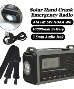 Alternative view of 10000mAh Multifunction Solar Hand Crank Radio - USB Charging FM/AM/NOAA WB Weather Radio with Emergency Flashlight, SOS Alarm, and Power Bank
