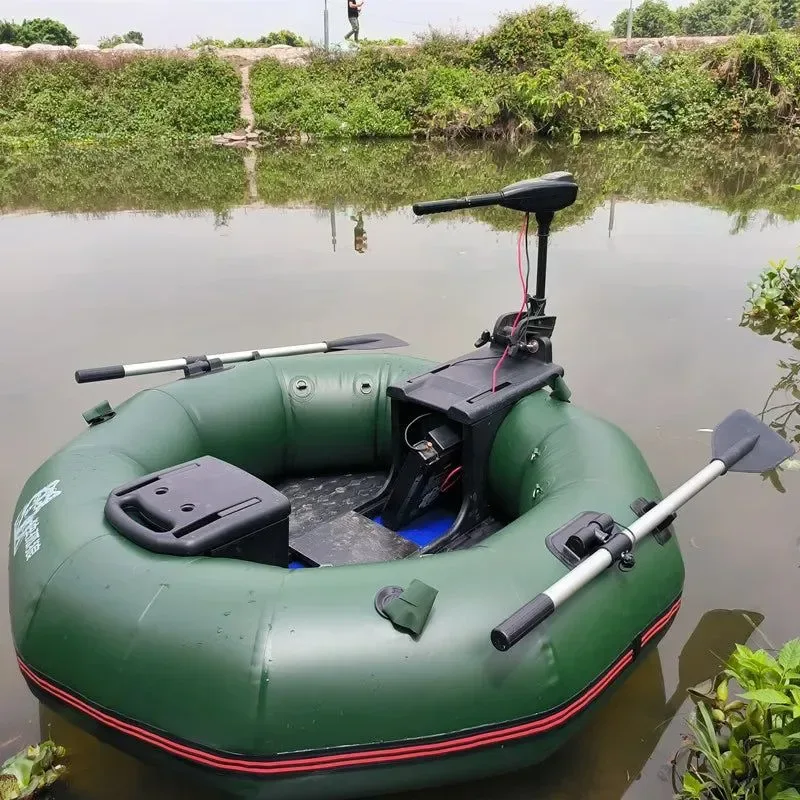 2-Minute Foldable Inflatable Fishing Boat with Electric Motor Port, 250kg Capacity Solo Pontoon Raft - Image 3
