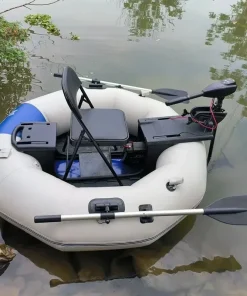 2-Minute Foldable Inflatable Fishing Boat with Electric Motor Port, 250kg Capacity Solo Pontoon Raft
