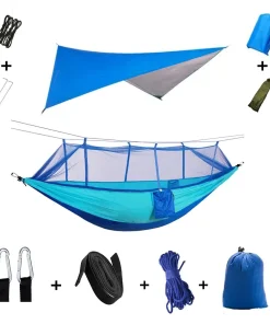 2-Person All-Weather Camping Hammock with Mosquito Net & Rain Fly – 440lb Camo, 2.2lb System