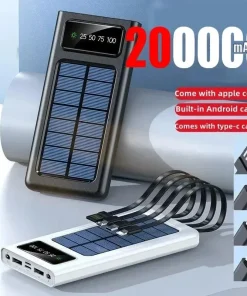 Alternative view of 200,000mAh Solar Power Bank with Built-In Cables and LED Light, Fast Charging Dual USB Ports Charger for iPhone