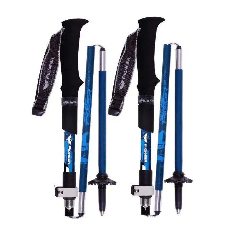 2pcs Folding 5-Section Trekking Poles - Carbon Fiber and Aluminum Alloy Walking Sticks for Mountain Climbing and Hiking - Image 2