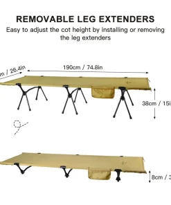 Folding Camping Cot with Leg Extenders – 7075 Aluminium Frame, 900D Oxford Fabric, Adjustable Height for Camping, Hiking & Travel