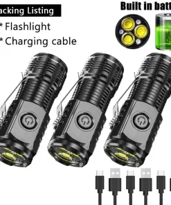 Alternative view of Portable Mini 3LED Flashlight with Pen Clip, Magnetic Tail, and USB Charging - Ideal for Outdoor Emergencies