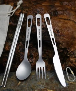 Ultralight Titanium Tableware Set - Portable Knife, Fork, Spoon for Outdoor Camping, Hiking, and Travel